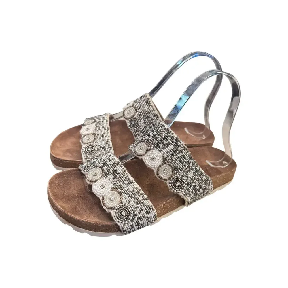 ROAN by BED STU Jury Black White Beaded Slide Sandals Women’s 7